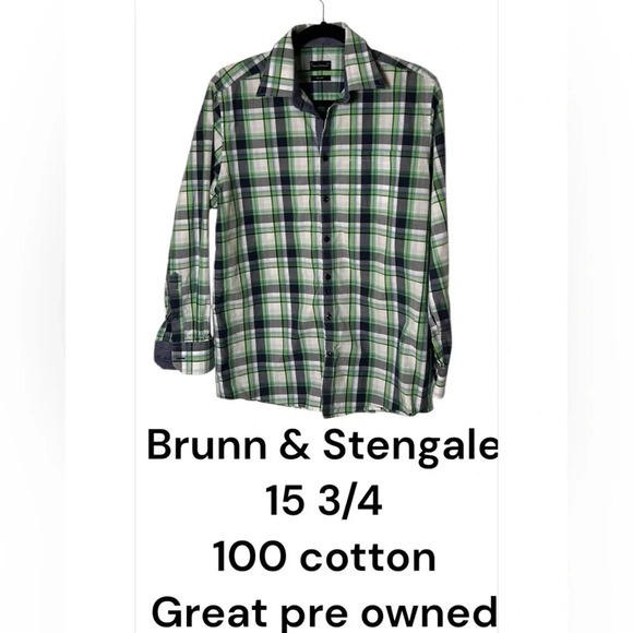 Bruun & Stengade plaid Cotton men shirt,EC but tag is vintage US NECK 15.5” - Picture 1 of 14